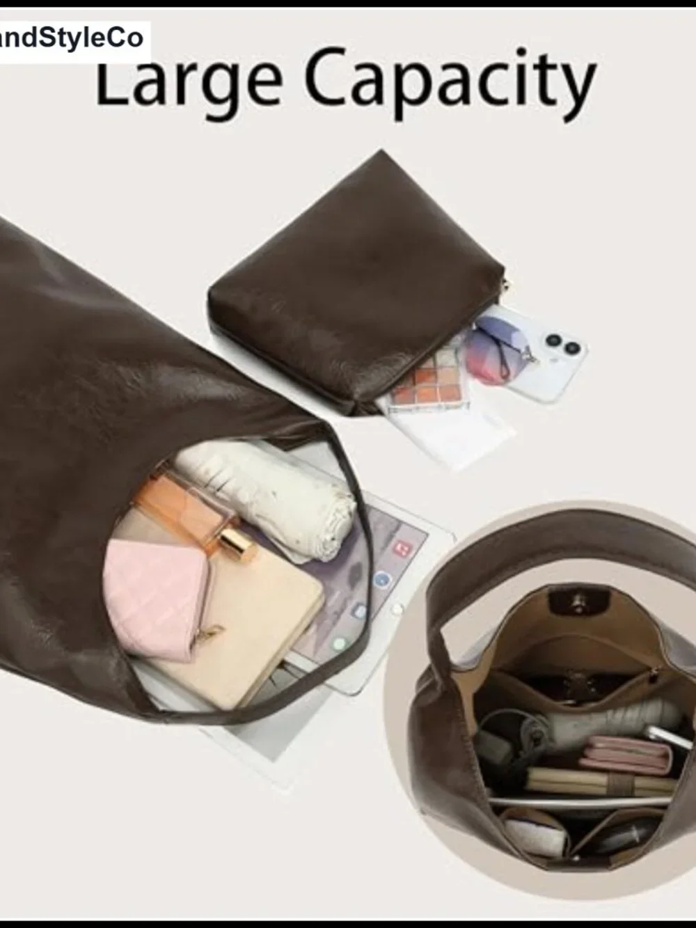 Slouchy Hobo Shoulder Bag PU Faux Leather Everyday Purse